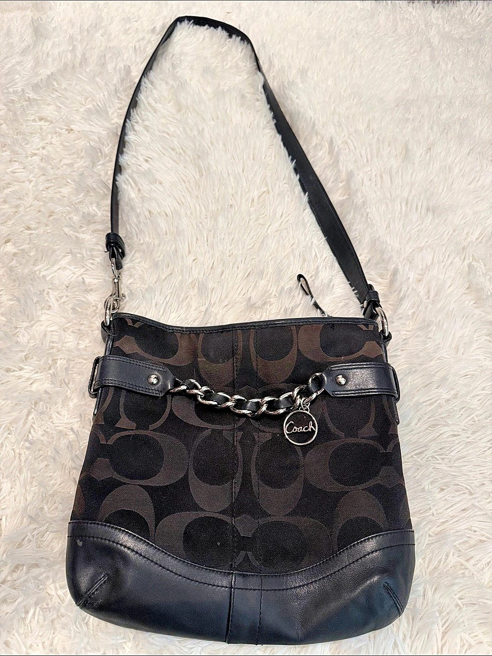 Coach Signature Hobo Bag in Black & Brown